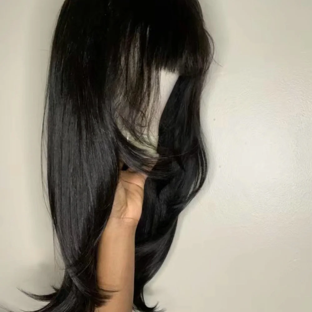 Natural Black Straight Women's Wig with Bangs and Layers